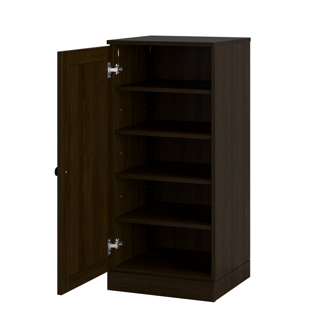 100% Solid Wood Narrow Shoe Storage Cabinet with Raised Panel Door, Adjustable Shelves, Space Saving Stackable Organizer, 16.5" W x 35.75" H