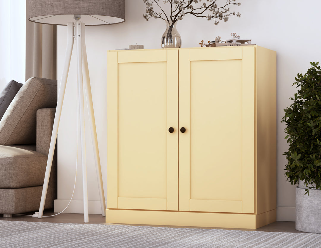 100% Solid Wood 3-Shelf 32" Bookcase, 2 Shaker Wood Doors, Adjustable Shelves