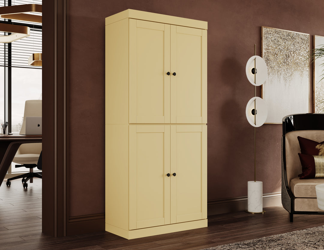 100% Solid Wood 6-Shelf 32" Bookcase, Shaker Wood Doors, Adjustable Shelves