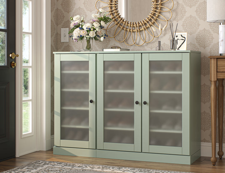 100% Solid Wood Frosted Glass Door Shoe Storage Cabinet, Adjustable Shelves, Space Saving Modular Entryway Organizer, 48.5" W x 35.75" H