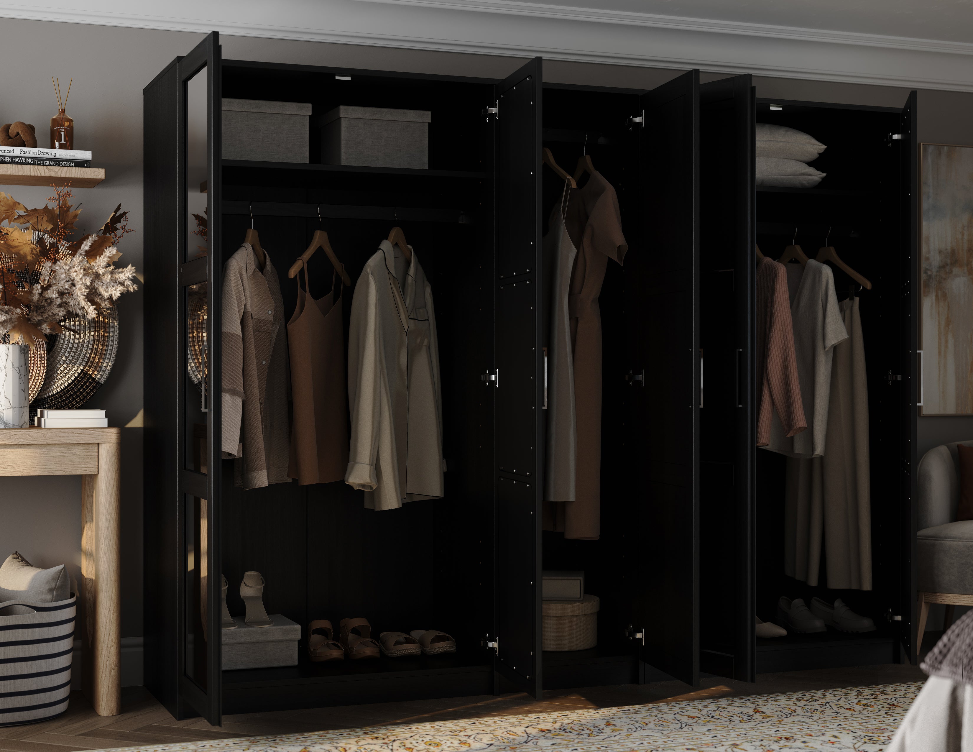 100% Solid Brazilian Pine Wood Urban 5-Door Wardrobe with Mirrored