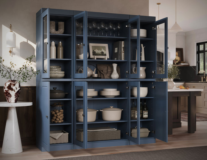 100% Solid Wood 65" China Pantry Cabinet, 6 Clear Glass, 2 Raised Panel Wood Doors