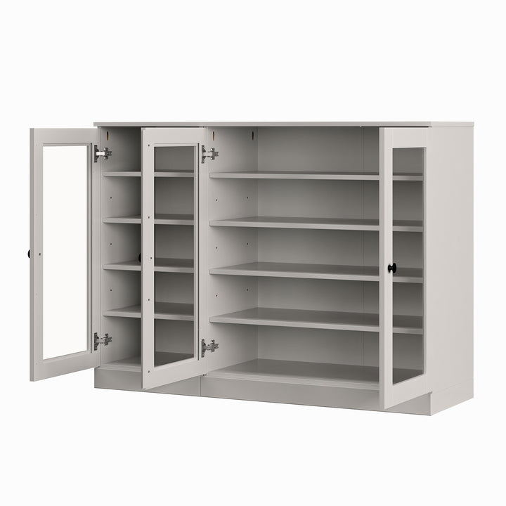 100% Solid Wood Glass Door Shoe Storage Cabinet, Adjustable Shelves, Space Saving Modular Entryway Organizer, 48.5" W x 35.75" H