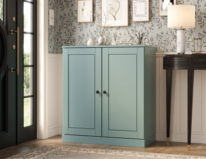 100% Solid Wood Shoe Storage Cabinet with Raised Panel Doors, Adjustable Shelves, Space Saving Stackable Entryway Organizer, 32" W x 35.75" H