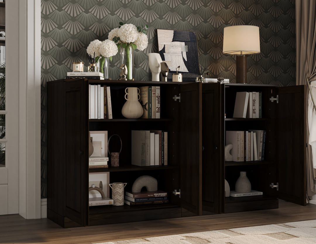 100% Solid Wood Sideboard Buffet with Raised Panel Doors, Credenza Server for Dining Room Storage, 64" W x 35.75" H
