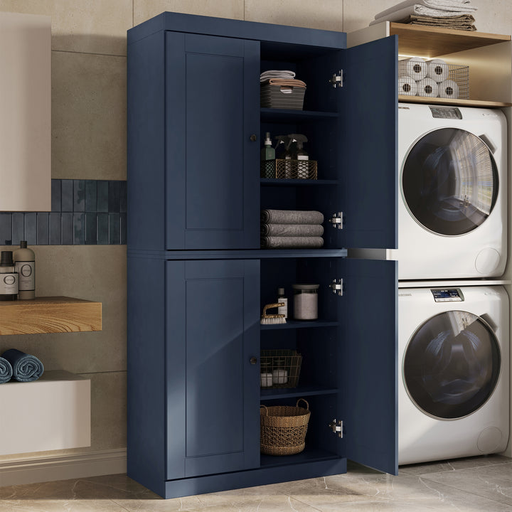 100% Solid Brazilian Pine Wood Bathroom & Laundry Storage Cabinet, Raised Panel Doors, Adjustable Shelves, 32" Wide, 71.5" Tall