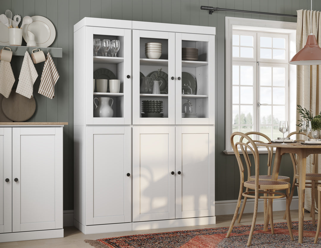 100% Solid Wood 48.5" Pantry China Cabinet, 3 Glass Doors, 3 Shaker Doors, 2-Drawers