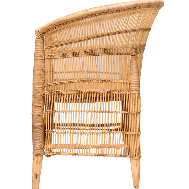100% Solid Wood Frame Handwoven Natural Rattan Indoor Chair, Boho Farmhouse Accent Seating – Authentic African Craftsmanship