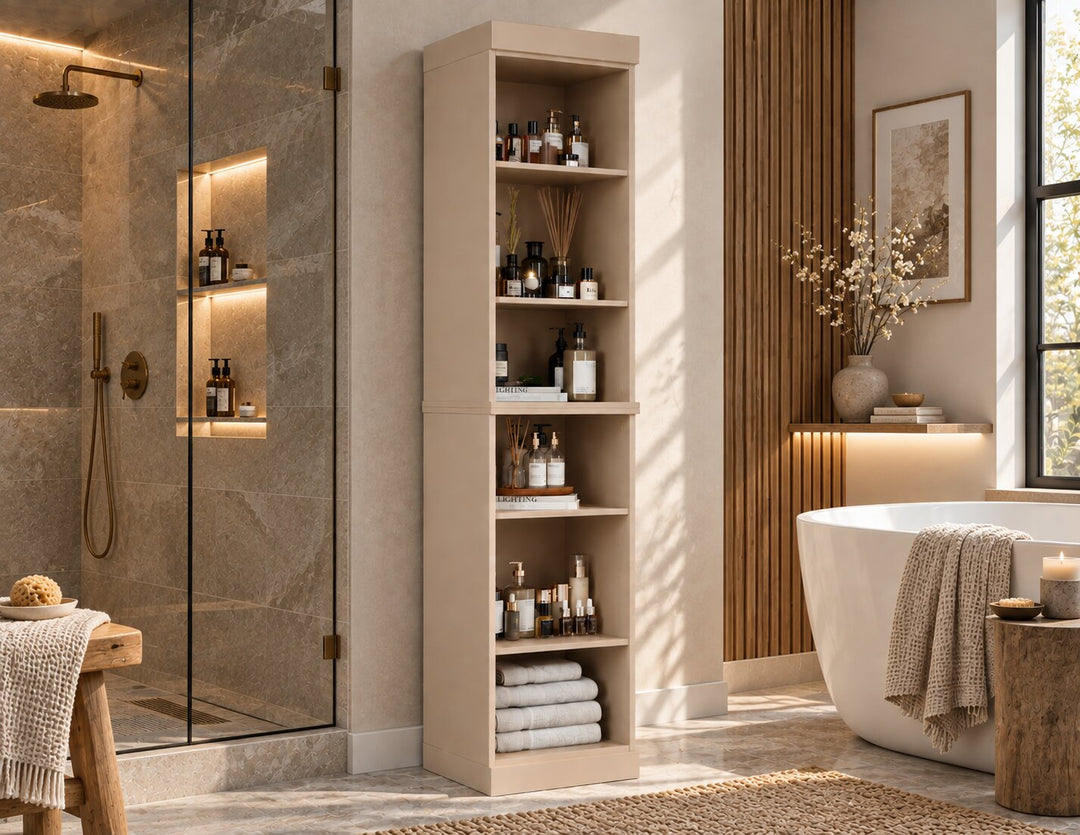100% Solid Wood Tall Freestanding Modular Bathroom Linen Storage Cabinet with Open Shelves, Adjustable Shelves, 16.5" W x 71.5" H