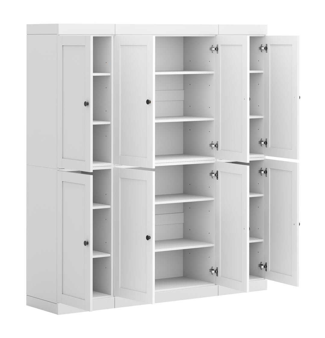 100% Solid Wood 65" Pantry Cabinet, 8 Shaker Wood Doors