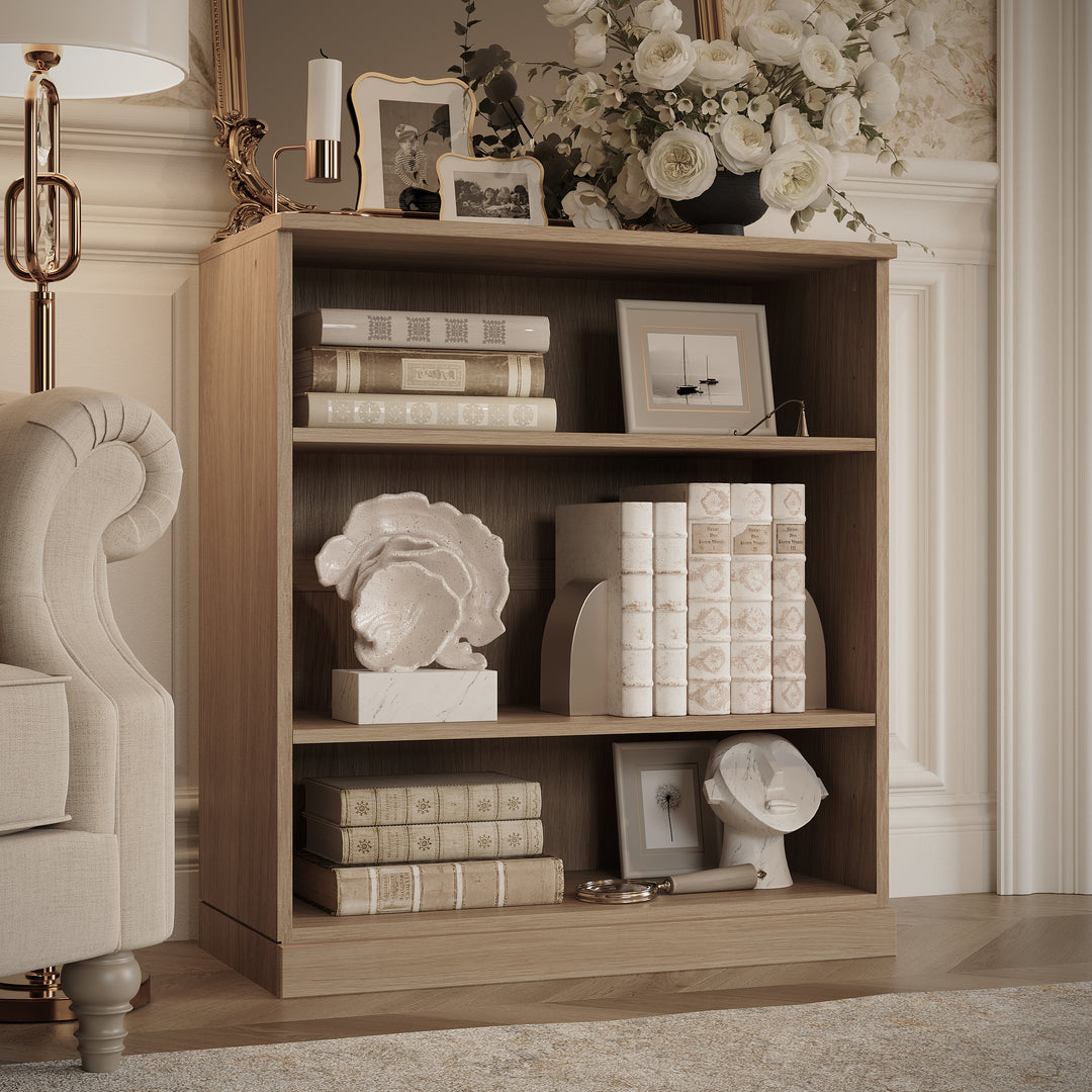 Premium 100% Solid European Oak Hardwood 3-Shelf Modular Bookcase – 32" Wide, 35.75" Tall