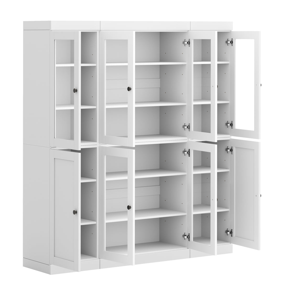 100% Solid Wood 65" China Pantry Cabinet, 6 Clear Glass, 2 Shaker Wood Doors