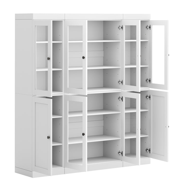 100% Solid Wood 65" China Pantry Cabinet, 6 Clear Glass, 2 Shaker Wood Doors