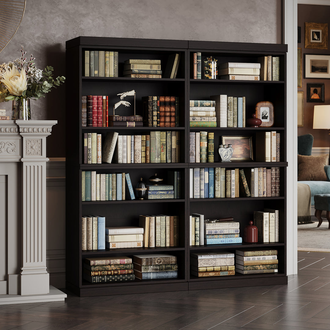 Premium 100% Solid European Oak Hardwood 12-Shelf Modular Bookcase – 64" Wide, 71.5" Tall