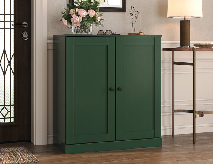 100% Solid Wood Shoe Storage Cabinet with Shaker Doors, Adjustable Shelves, Space Saving Stackable Entryway Organizer, 32" W x 35.75" H