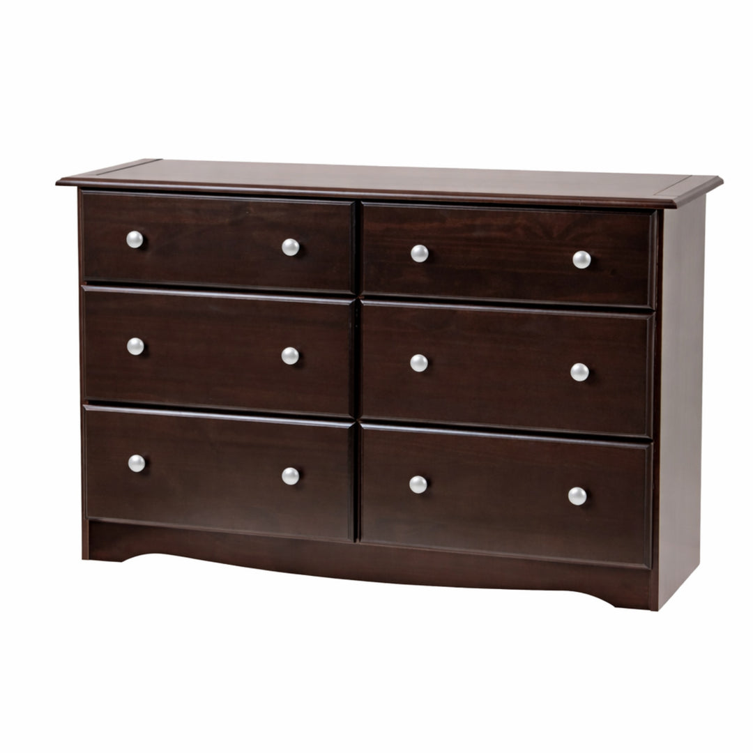100% Solid Brazilian Pine Wood 6-Drawer Double Dresser with Metal Knobs