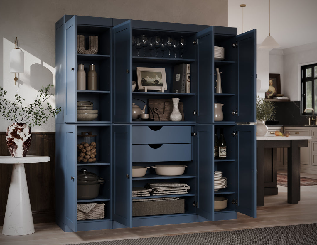 100% Solid Wood 65" Pantry Cabinet, 8 Shaker Wood Doors, 2 Drawers