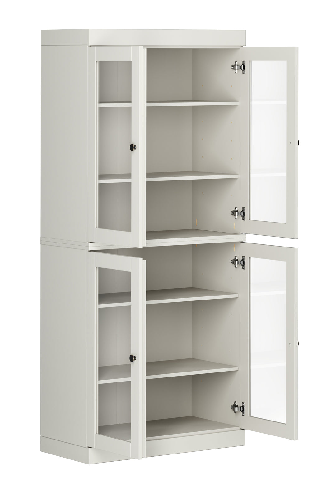 100% Solid Wood Tall Modular Bookcase Cabinet with Glass Doors, Storage Display Bookshelf with Adjustable Shelves, 32" W x 71.5" H