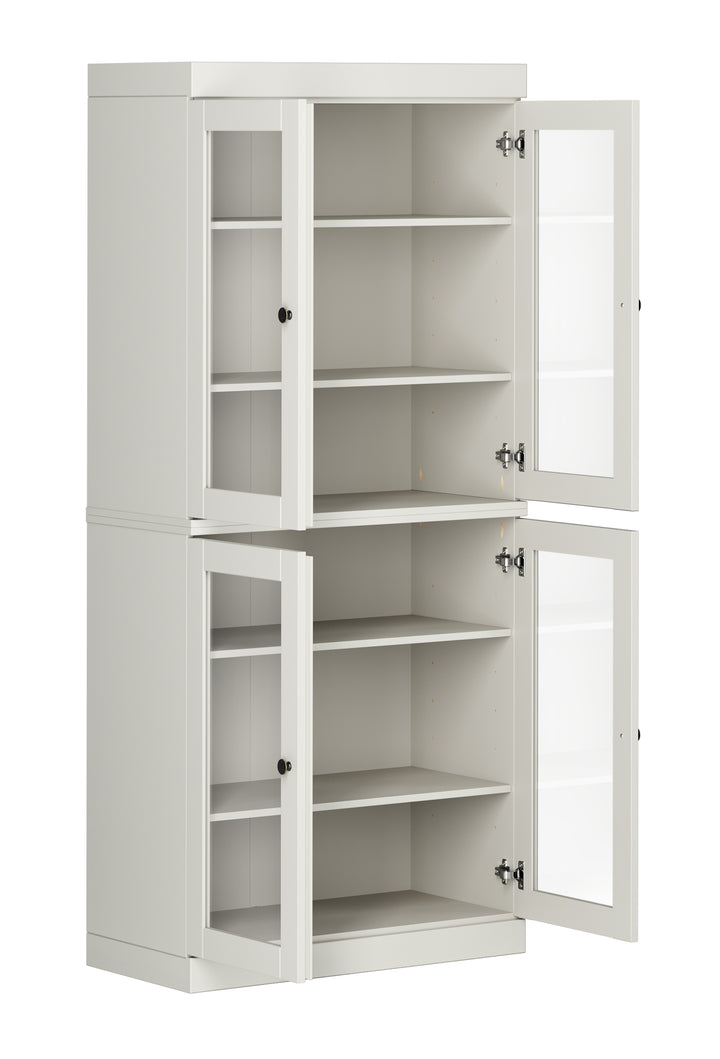 100% Solid Wood Tall Modular Bookcase Cabinet with Glass Doors, Storage Display Bookshelf with Adjustable Shelves, 32" W x 71.5" H