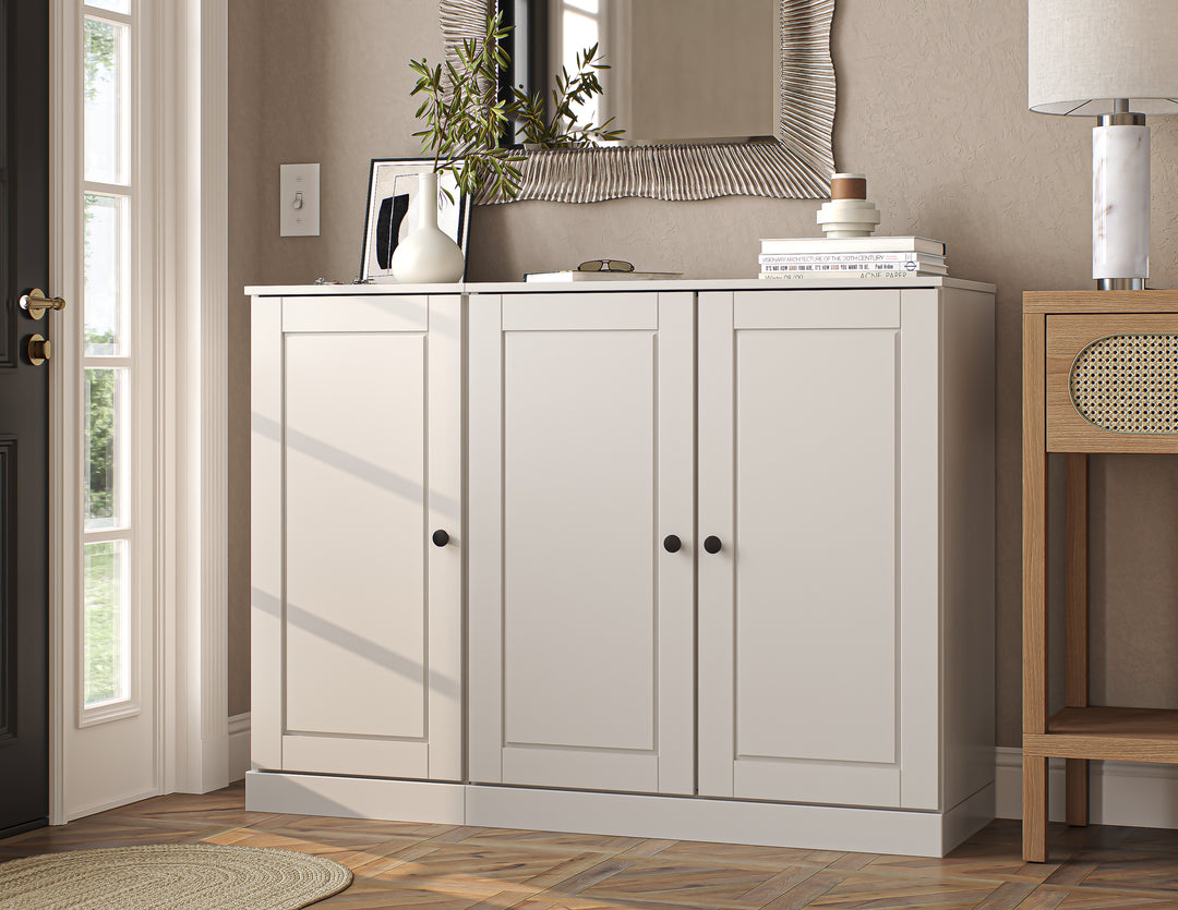 100% Solid Wood Shoe Storage Cabinet with Raised Panel Doors, Adjustable Shelves, Space Saving Modular Entryway Organizer, 48.5" W x 35.75" H