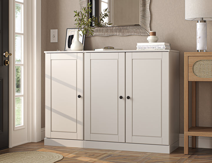 100% Solid Wood Shoe Storage Cabinet with Raised Panel Doors, Adjustable Shelves, Space Saving Modular Entryway Organizer, 48.5" W x 35.75" H