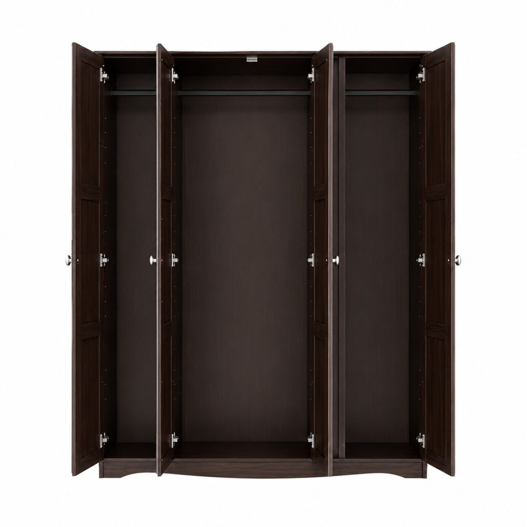 100% Solid Wood 4-Door Wardrobe Armoire with Raised Panel Doors, Bedroom Closet Storage - Regal Collection with Metal Knobs