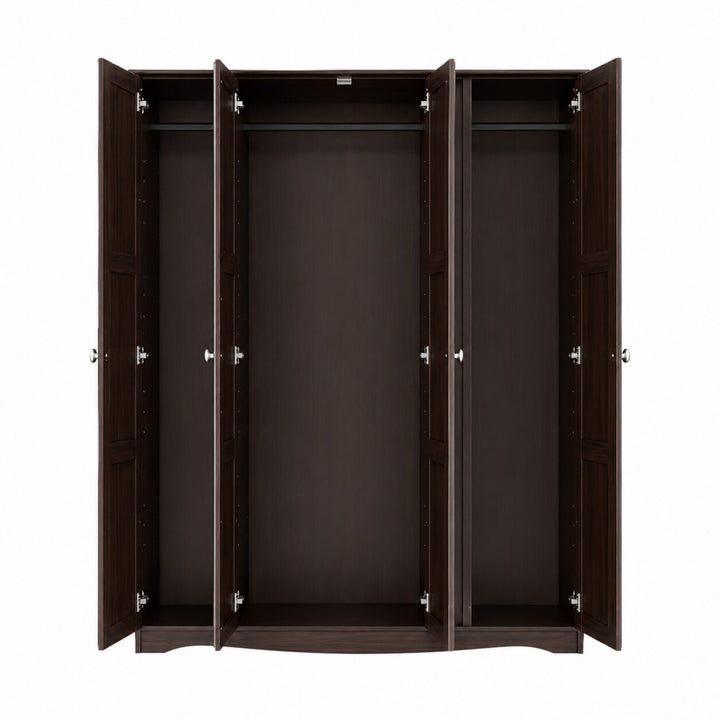 100% Solid Wood 4-Door Wardrobe Armoire with Raised Panel Doors, Bedroom Closet Storage - Regal Collection with Metal Knobs