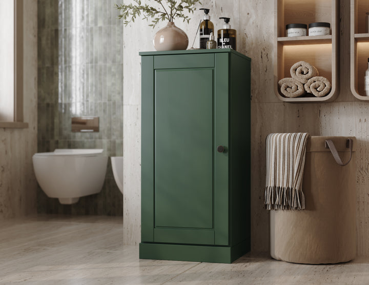 100% Solid Wood Bathroom Storage Cabinet, Raised Panel Door, 4 Drawers, Adjustable Shelves, 16.5" Wide, 35.75" Tall