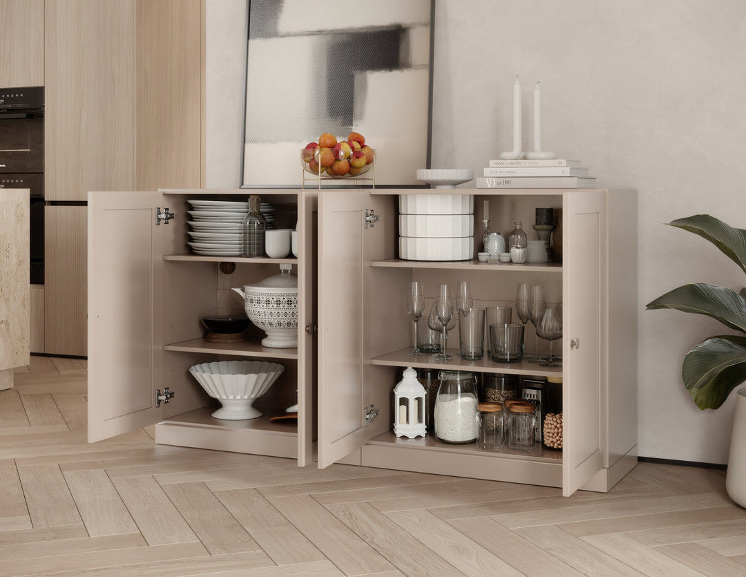 100% Solid Brazilian Pine Wood Sideboard, Shaker Doors, Adjustable Shelves, 64" Wide, 35.75" Tall