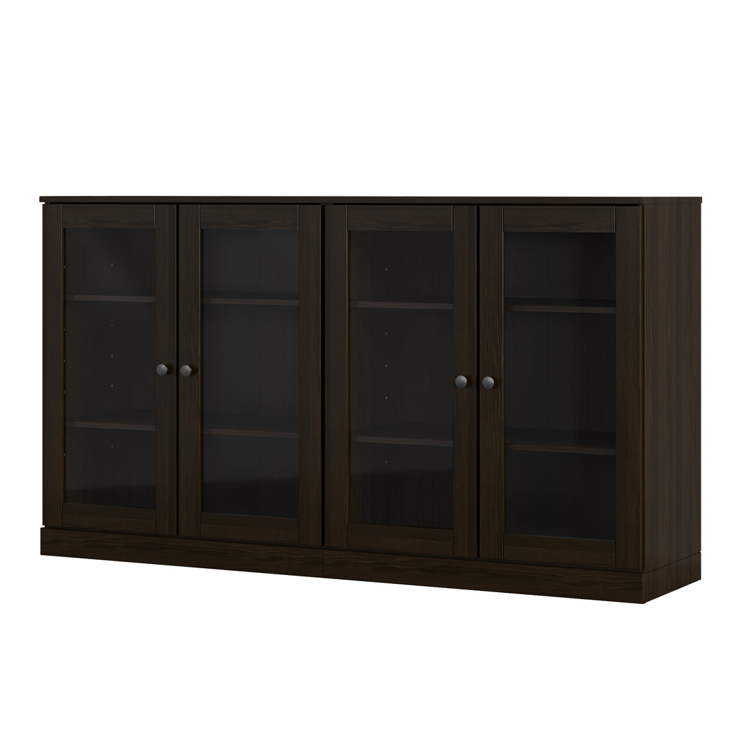 100% Solid Wood Sideboard Buffet with Glass Doors, Credenza Server for Dining Room Storage, Adjustable Shelves, 64" W x 35.75" H