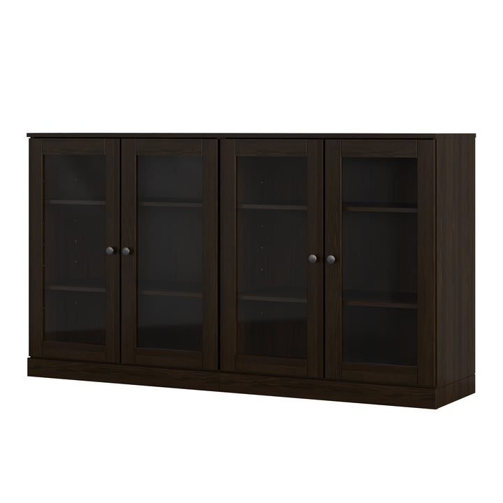 100% Solid Wood Sideboard Buffet with Glass Doors, Credenza Server for Dining Room Storage, Adjustable Shelves, 64" W x 35.75" H