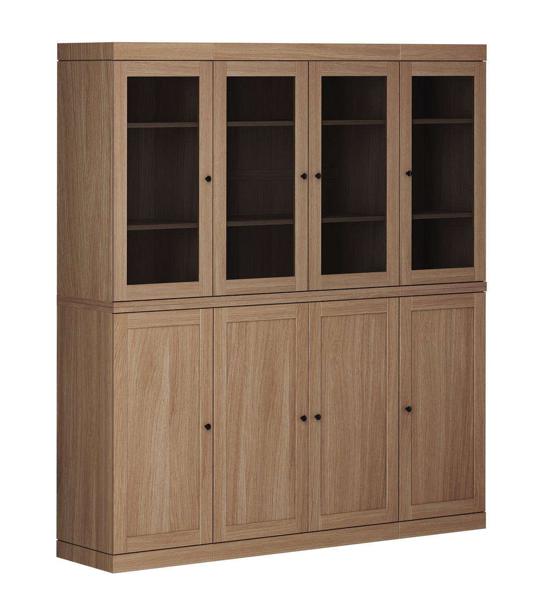 Premium 100% Solid European Oak Hardwood Modular China Cabinet with Shaker and Tinted Glass Doors – 64" Wide, 71.5" Tall