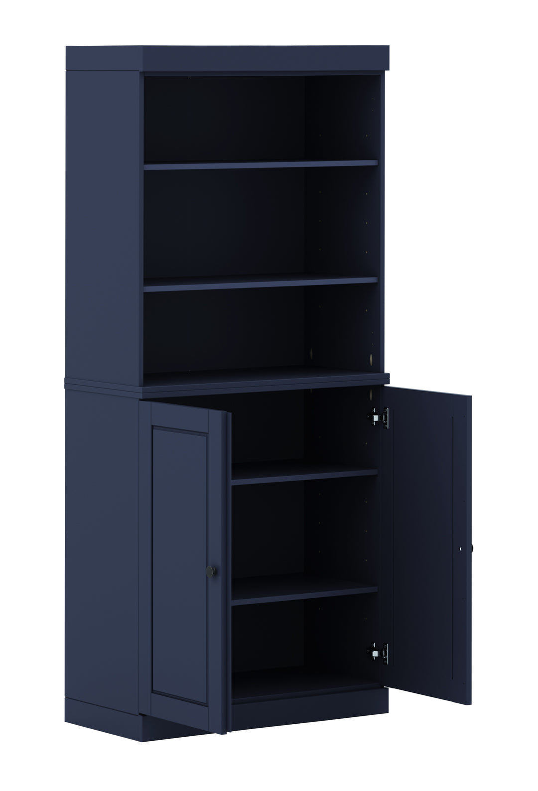 100% Solid Wood 6-Shelf 32" Bookcase, 2 Raised Panel Wood Doors, Adjustable Shelves