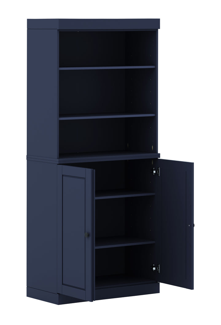 100% Solid Wood 6-Shelf 32" Bookcase, 2 Raised Panel Wood Doors, Adjustable Shelves