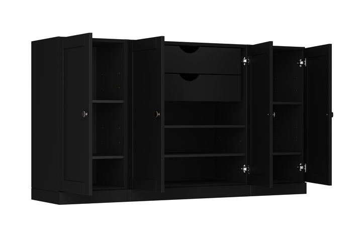 100% Solid Brazilian Pine Wood Sideboard, Shaker Doors, 2 Drawers, Adjustable Shelves, 65" Wide, 35.75" Tall