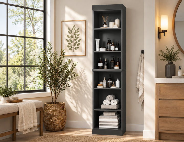 100% Solid Wood Tall Freestanding Modular Bathroom Linen Storage Cabinet with Open Shelves, Adjustable Shelves, 16.5" W x 71.5" H