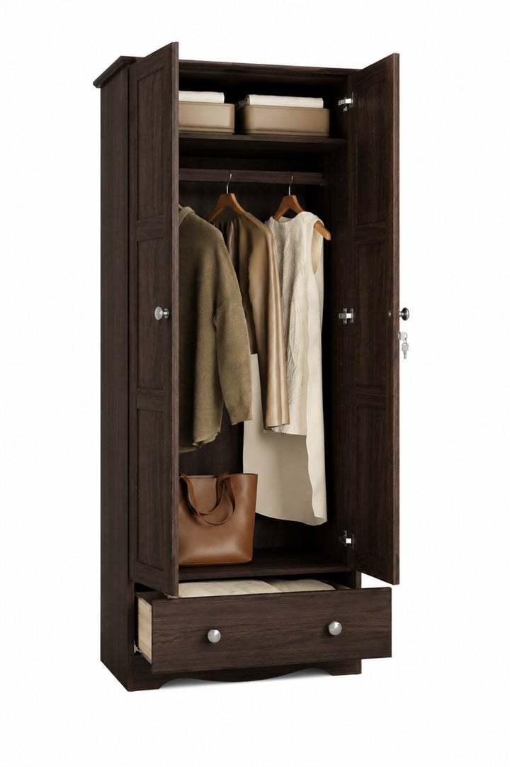 100% Solid Wood 2-Door Wardrobe Armoire with Raised Panel Doors, Bedroom Closet Storage - Flexible Collection with Metal Knobs