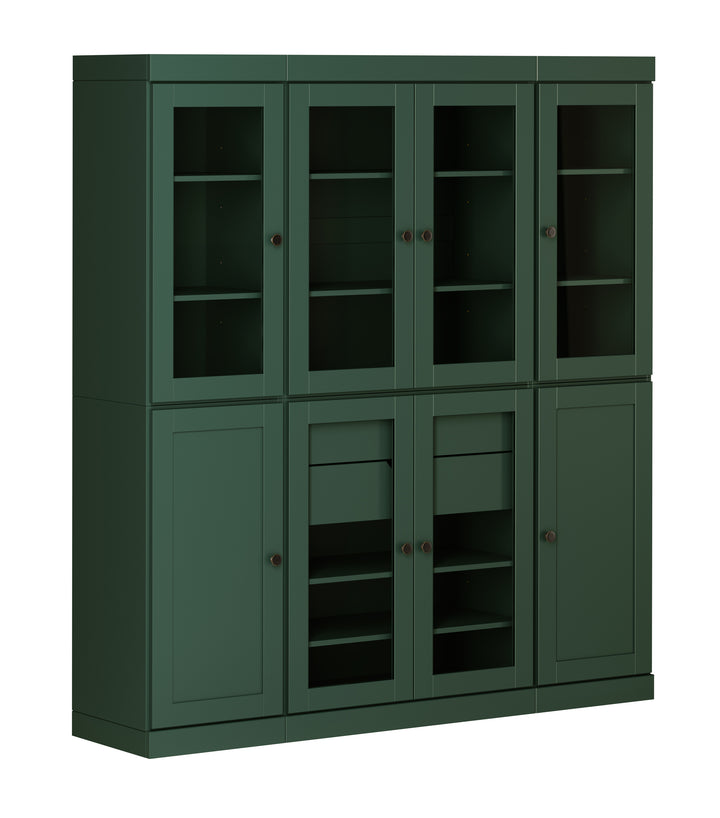 100% Solid Wood 65" China Pantry Cabinet, 6 Glass, 2 Shaker Wood Doors, 2 Drawers