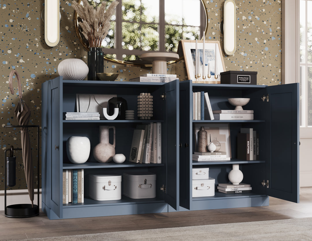 100% Solid Brazilian Pine Wood Sideboard, Shaker Doors, Adjustable Shelves, 64" Wide, 35.75" Tall