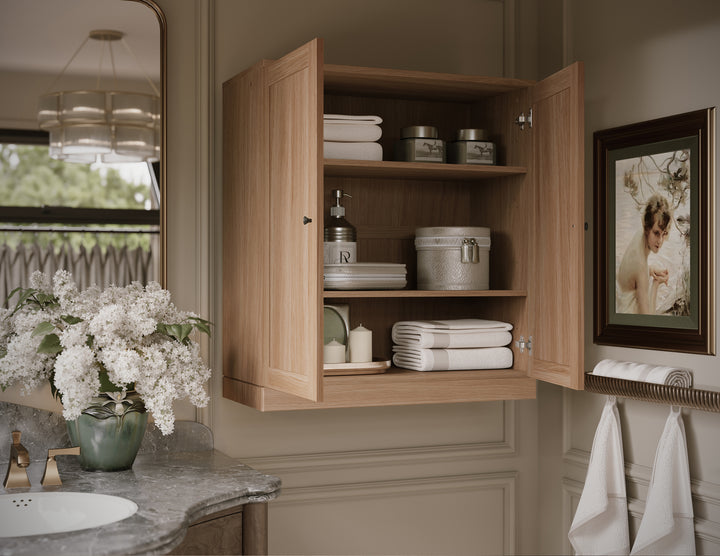 Premium 100% Solid European Oak Bathroom Wall Cabinet with Shaker Doors, Hanging Storage, 32" Wide, 71.5" Tall