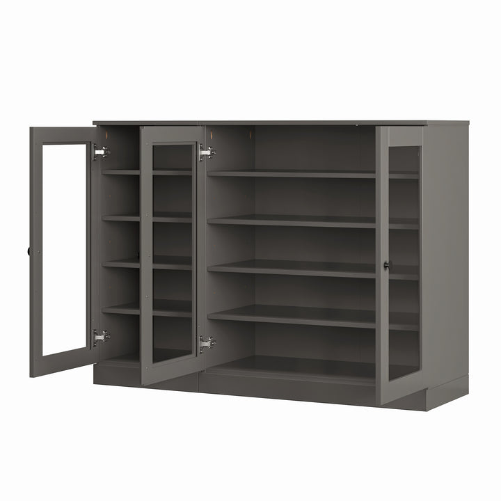100% Solid Wood Glass Door Shoe Storage Cabinet, Adjustable Shelves, Space Saving Modular Entryway Organizer, 48.5" W x 35.75" H