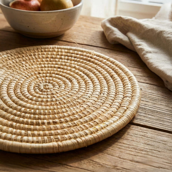 100% Handwoven Natural Rattan Round Placemats, Boho Farmhouse Kitchen & Dining, Heat-Resistant Table Mats, Handcrafted – Authentic African Craftsmanship, Placemats - Palace Imports