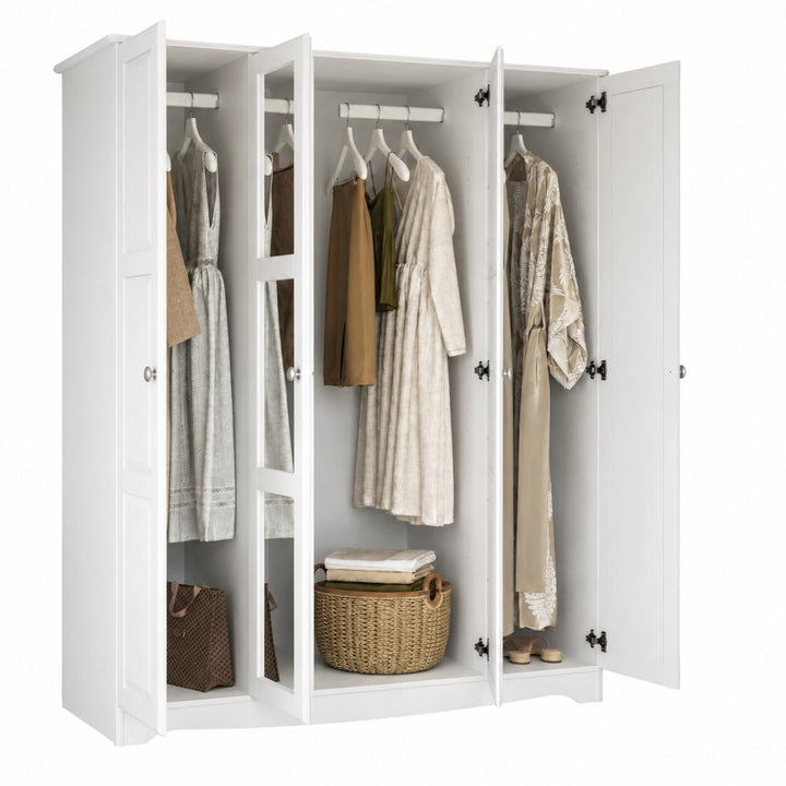100% Solid Wood 4-Door Wardrobe Armoire with Mirrored Doors, Bedroom Closet Storage - Regal Collection with Metal Knobs