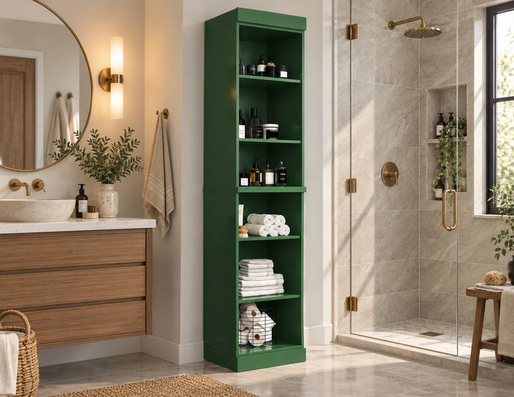 100% Solid Wood Tall Freestanding Modular Bathroom Linen Storage Cabinet with Open Shelves, Adjustable Shelves, 16.5" W x 71.5" H