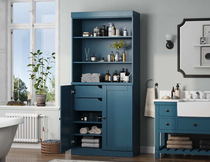 100% Solid Wood 32" Bathroom Cabinet with Shelves, Shaker Wood Doors, 2-Drawers