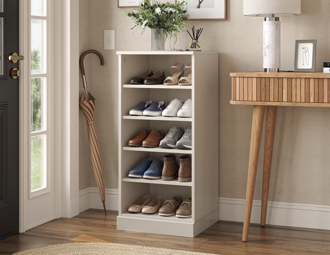100% Solid Wood Narrow Open Shoe Storage Cabinet with Adjustable Shelves, Space Saving Stackable Organizer, 16.5" W x 35.75" H