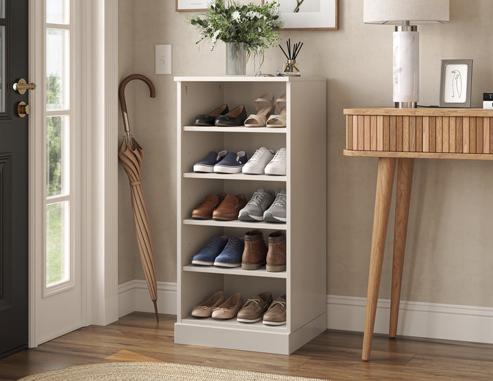 100% Solid Wood Narrow Open Shoe Storage Cabinet with Adjustable Shelves, Space Saving Stackable Organizer, 16.5" W x 35.75" H