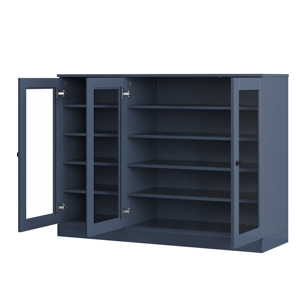 100% Solid Wood Glass Door Shoe Storage Cabinet, Adjustable Shelves, Space Saving Modular Entryway Organizer, 48.5" W x 35.75" H