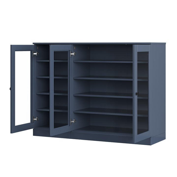 100% Solid Wood Glass Door Shoe Storage Cabinet, Adjustable Shelves, Space Saving Modular Entryway Organizer, 48.5" W x 35.75" H