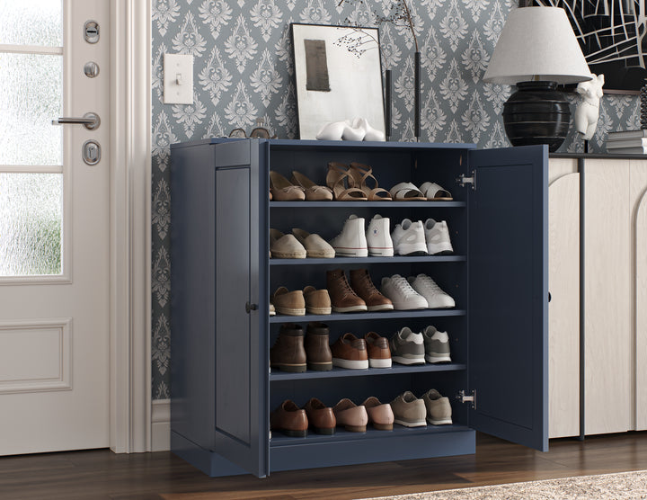 100% Solid Wood Shoe Storage Cabinet with Raised Panel Doors, Adjustable Shelves, Space Saving Stackable Entryway Organizer, 32" W x 35.75" H